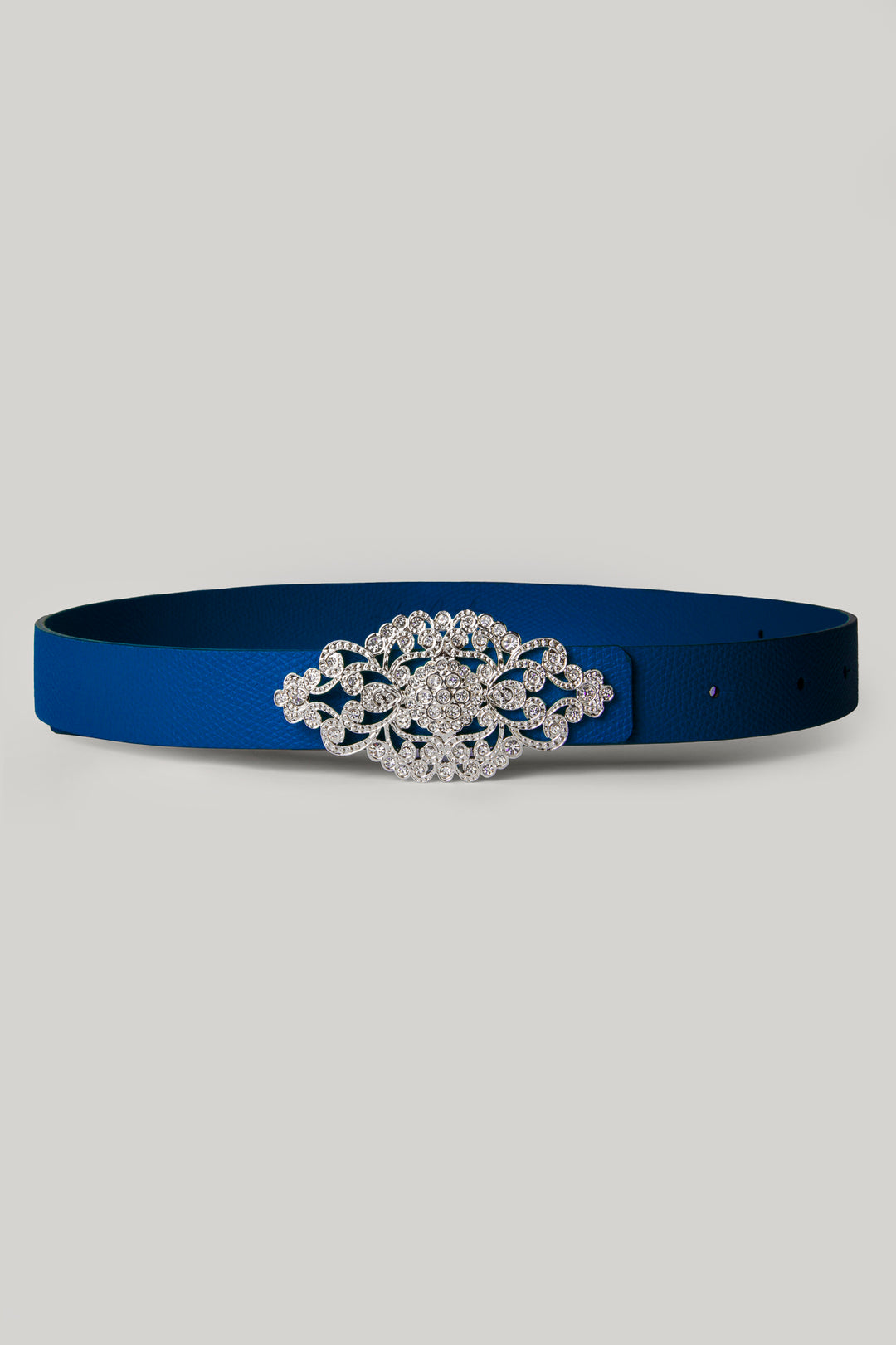 Baroque Sapphire Leather Waist Belt With Silver Buckle