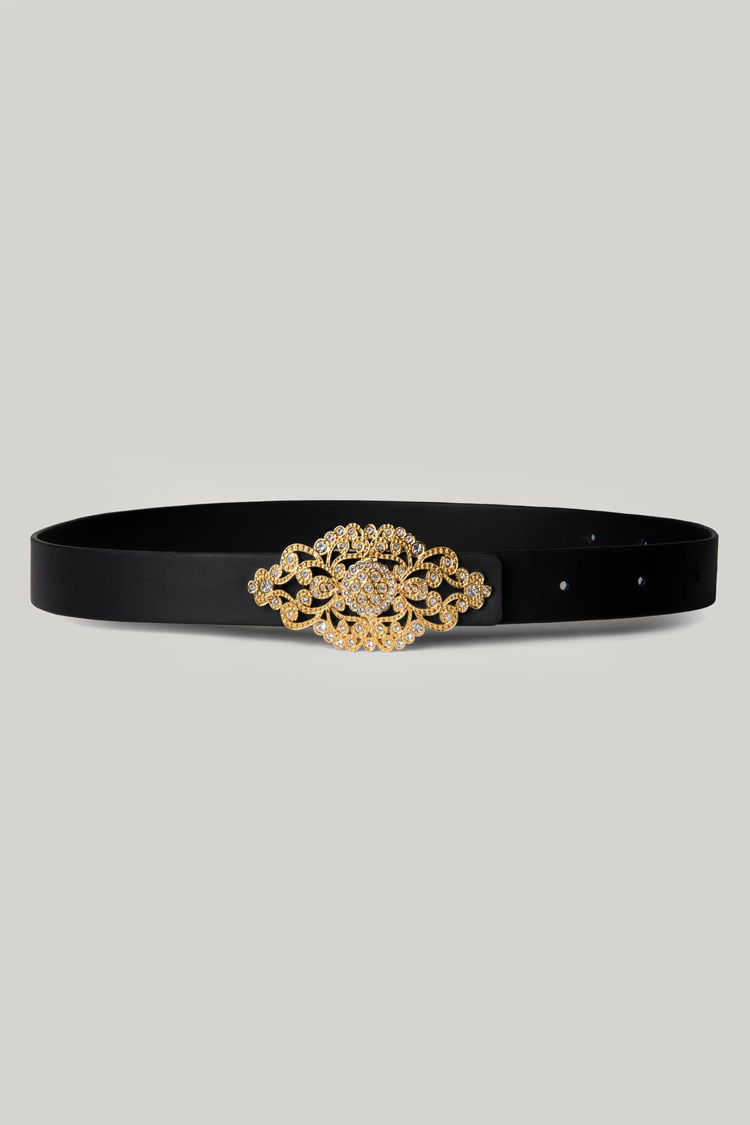 Baroque Matte Black Leather Waist Belt With Gold Buckle