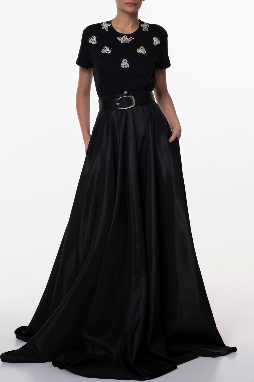 Taffeta Long Skirt In Black
