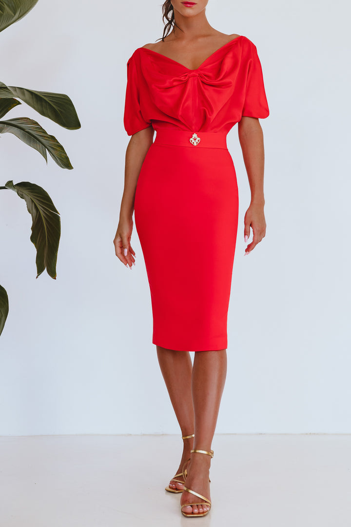 Greta Midi Dress In Coral-Red