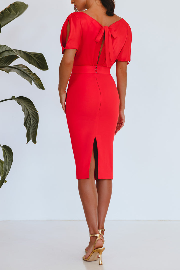 Greta Midi Dress In Coral-Red