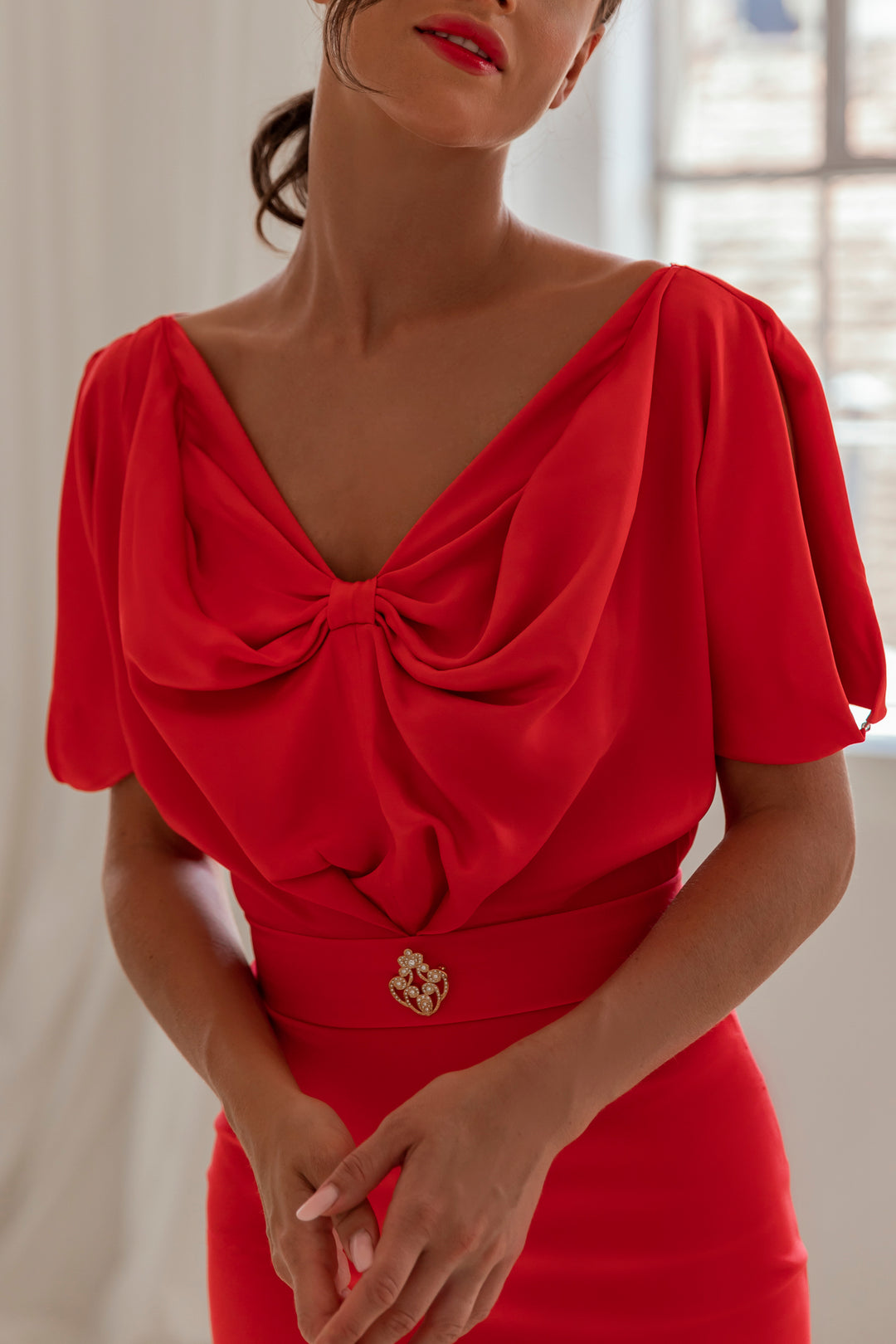 Greta Midi Dress In Coral-Red