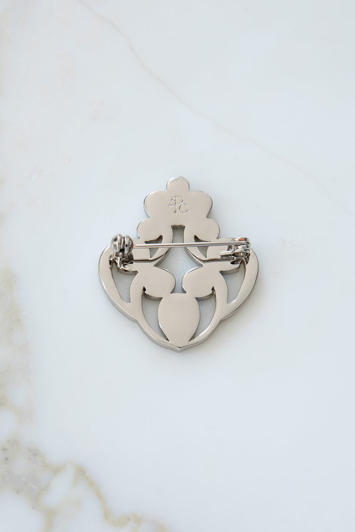 The Crown Brooch - Silver With White Crystals