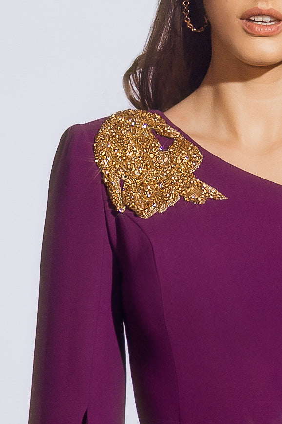 Sharon Embroidered Long Dress In Intense-Mauve