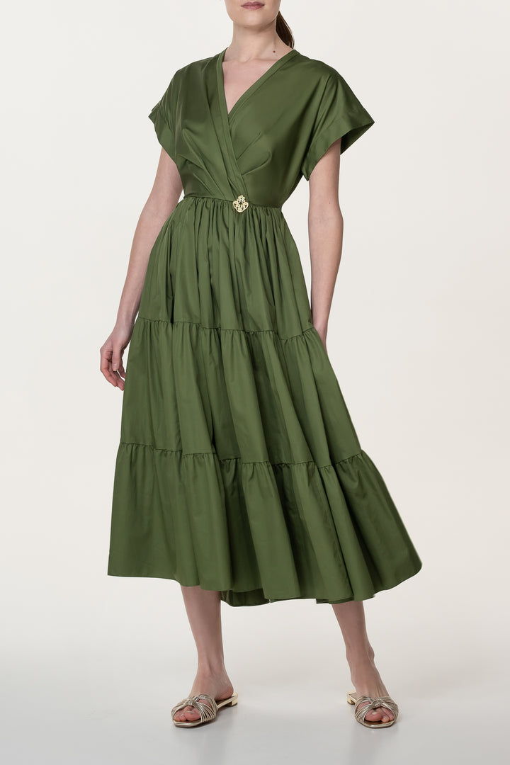 Joy Open Back Cotton Dress In Olive