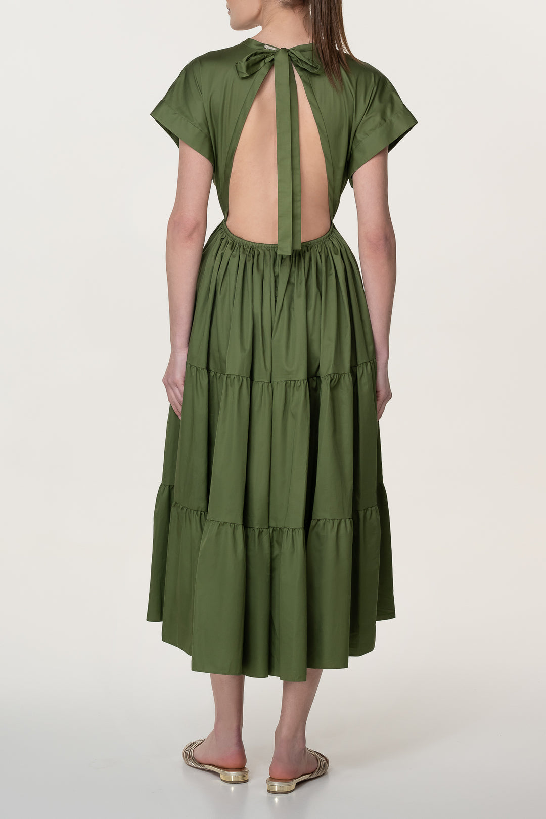 Joy Open Back Cotton Dress In Olive