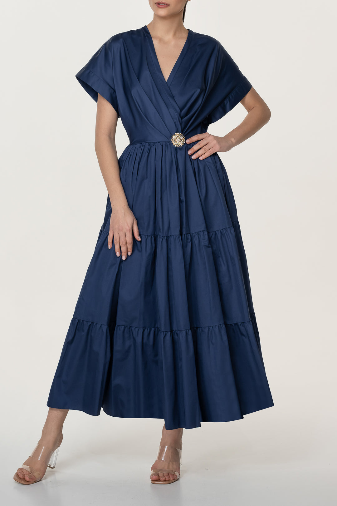 Joy Open Back Cotton Dress In Royal-Blue