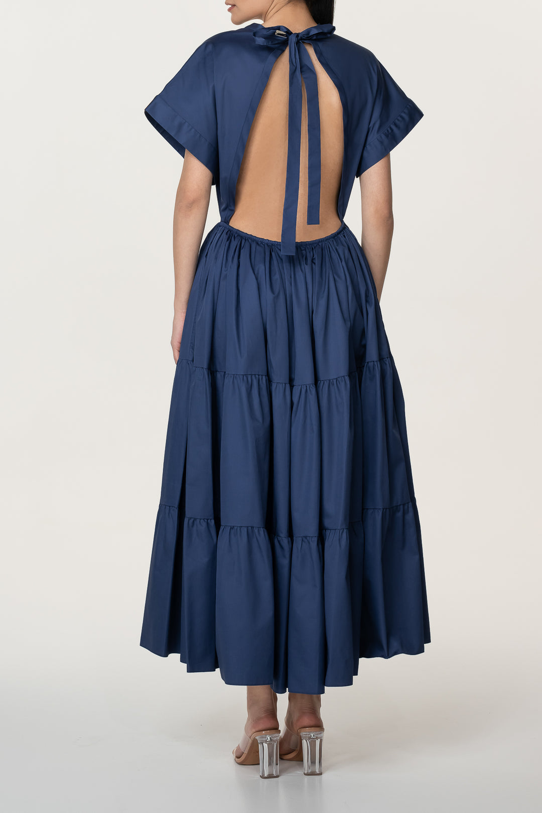 Joy Open Back Cotton Dress In Royal-Blue