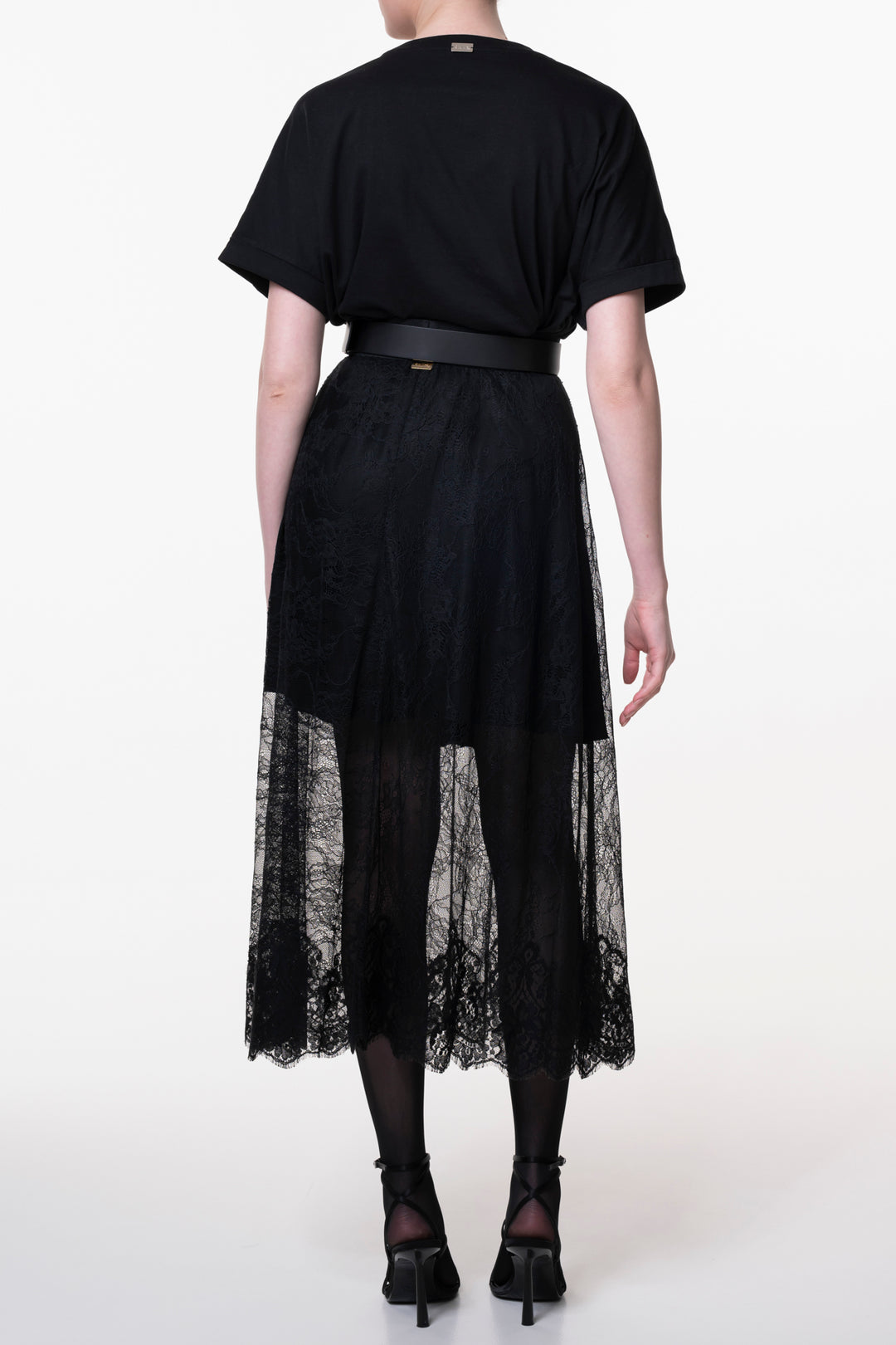 Midi Lace Skirt With Short Underskirt In Black