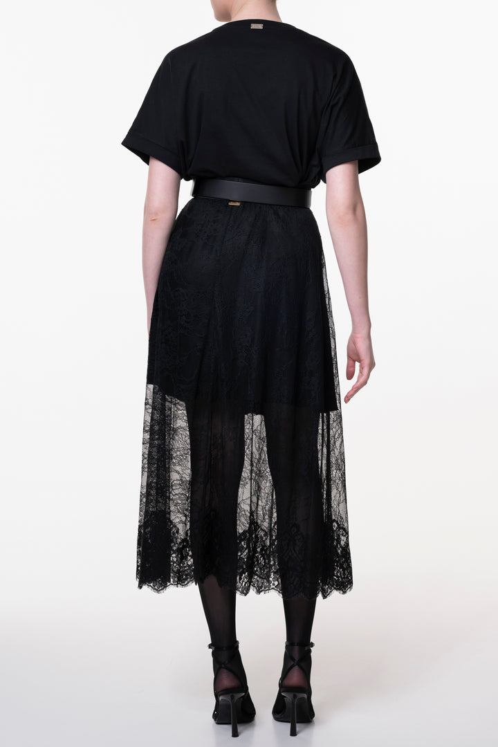 Midi Lace Skirt With Short Underskirt In Black
