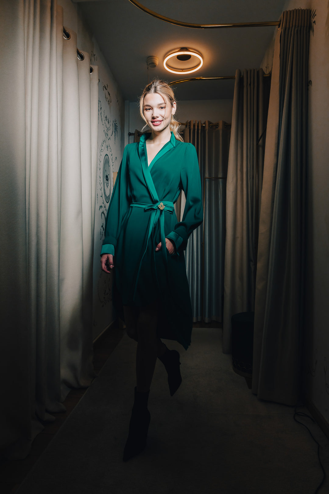 Lory Dress In Emerald-Green