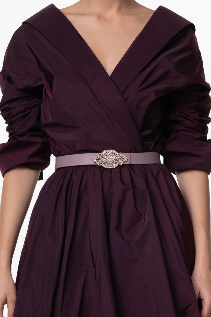 Baroque Aubergine Leather Waist Belt With Rose-Gold Buckle
