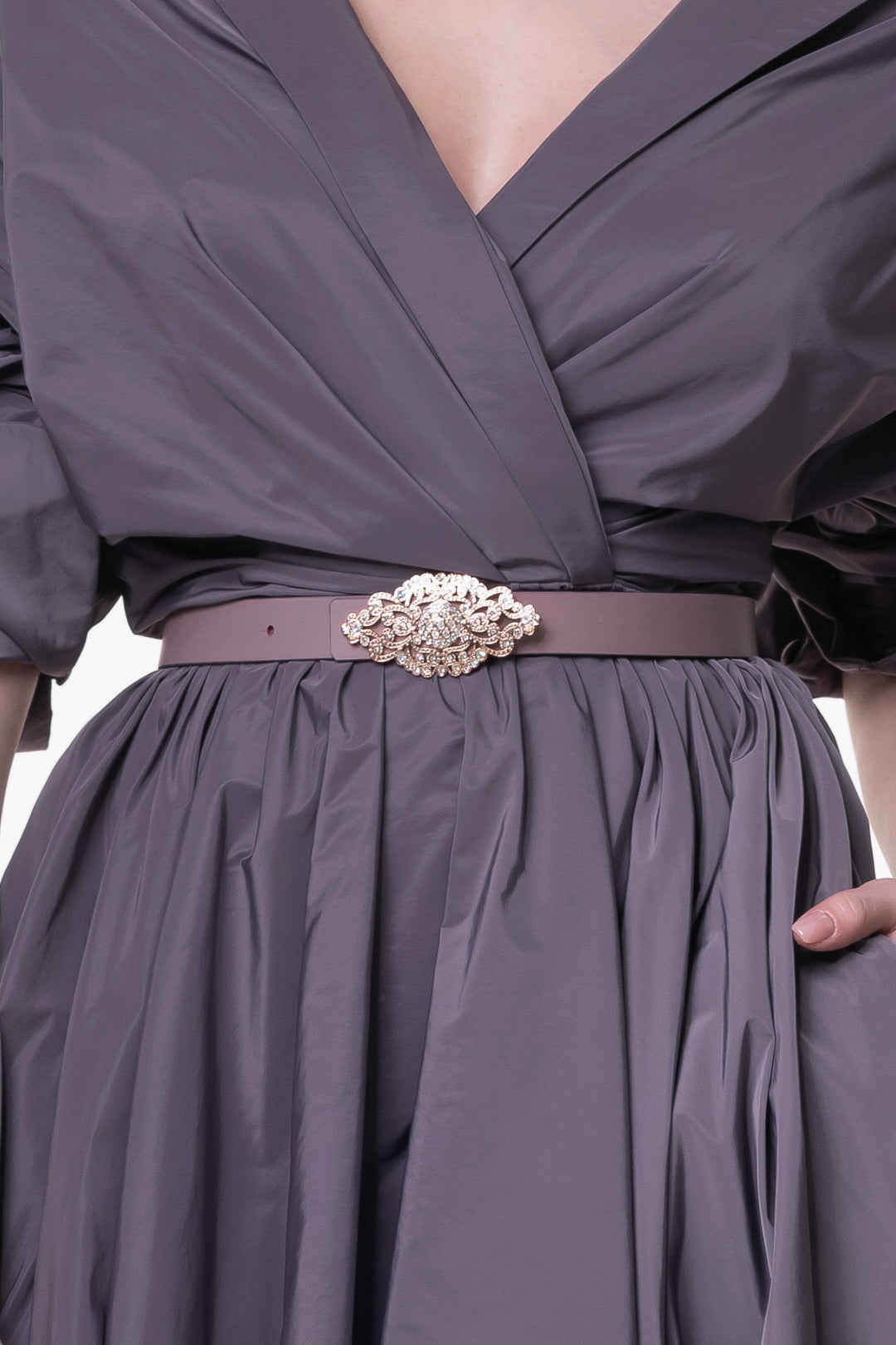 Baroque Aubergine Leather Waist Belt With Rose-Gold Buckle