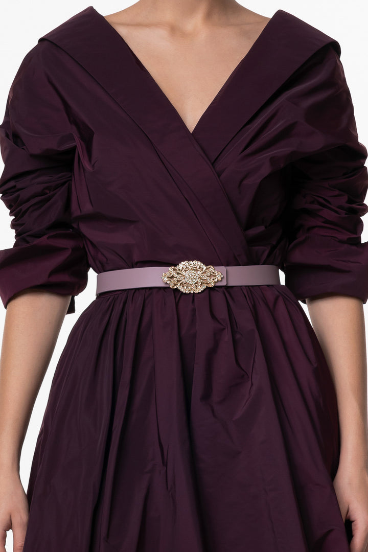 Baroque Aubergine Leather Waist Belt With Gold Buckle
