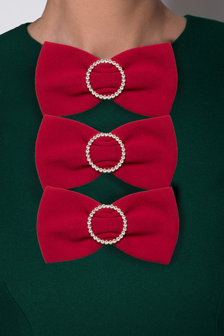 Crystals Red Crepe Bow Brooch