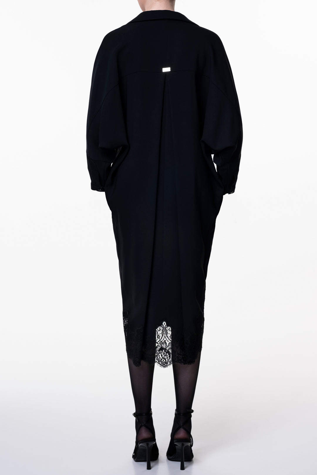 Asy Lace Embroidered Shirt Midi Dress In Black