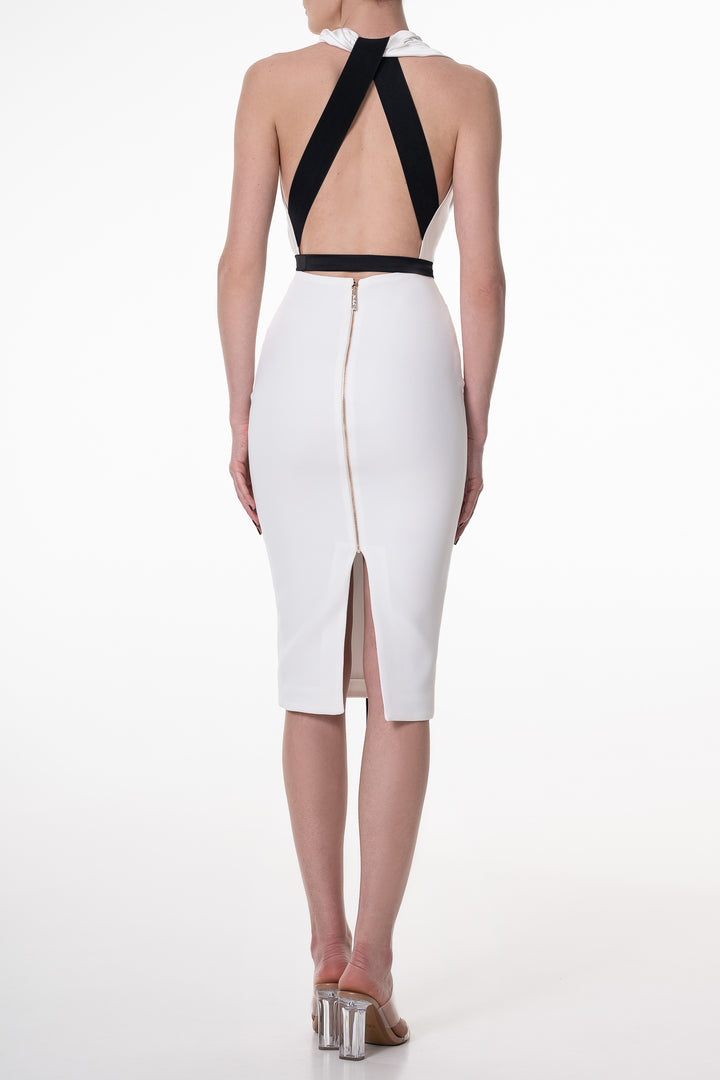 Beth Open Back Cocktail Dress In Ivory