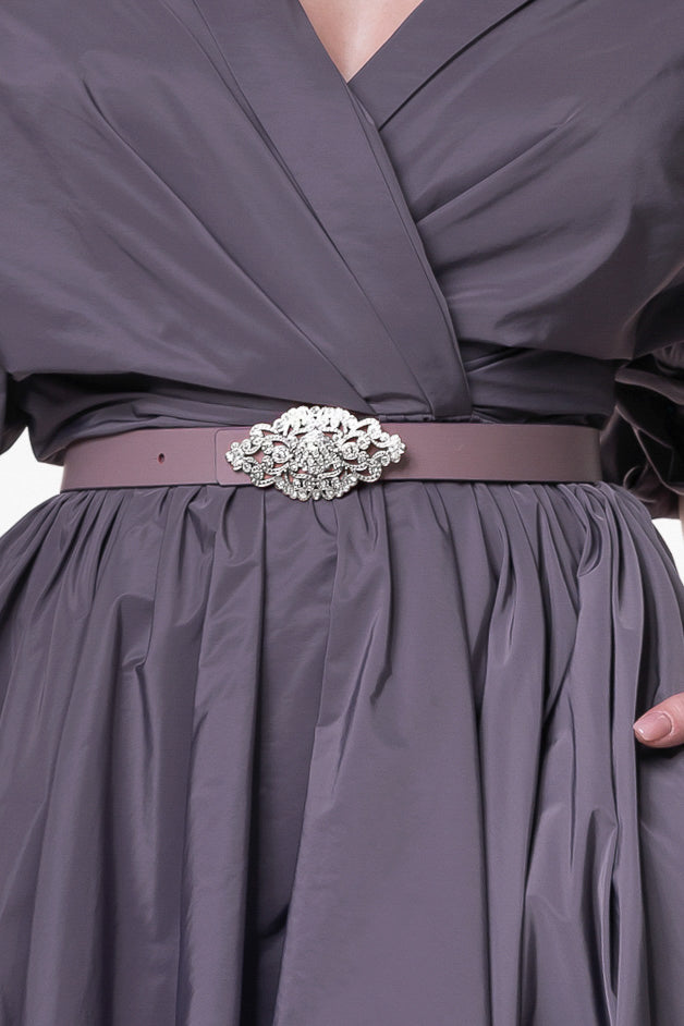 Baroque Aubergine Leather Waist Belt With Silver Buckle
