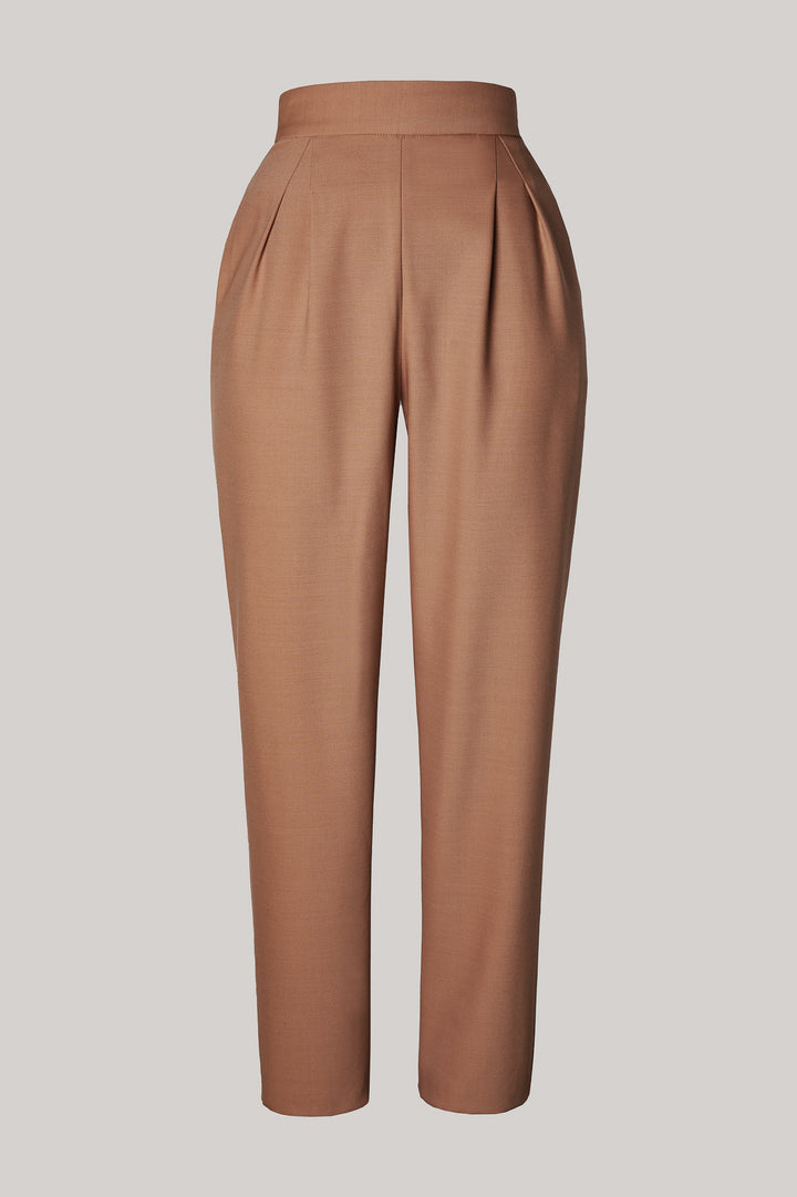 Structured Conic Wool Pants in Camel