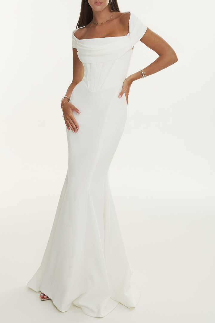 Alma Crepe Long Dress In Ivory