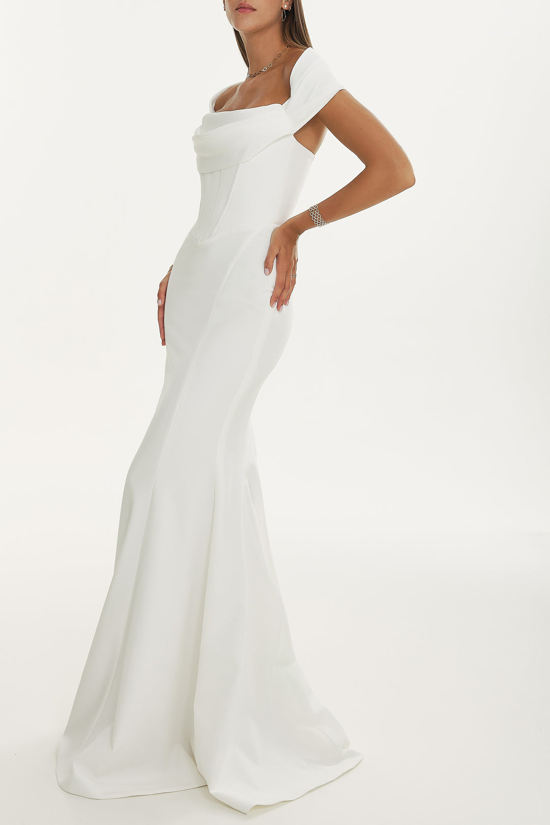 Alma Crepe Long Dress In Ivory