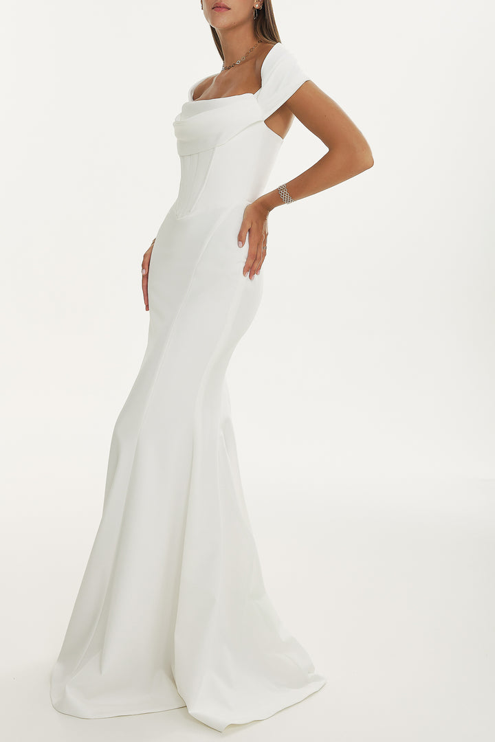 Alma Crepe Long Dress In Ivory