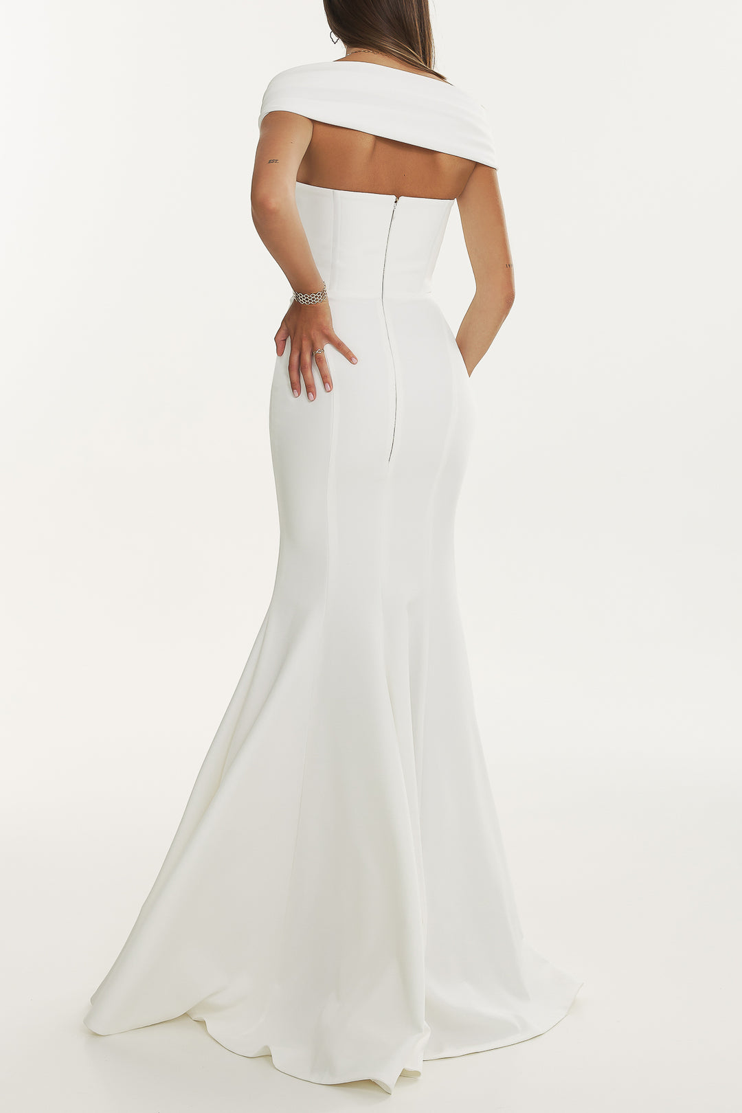 Alma Crepe Long Dress In Ivory