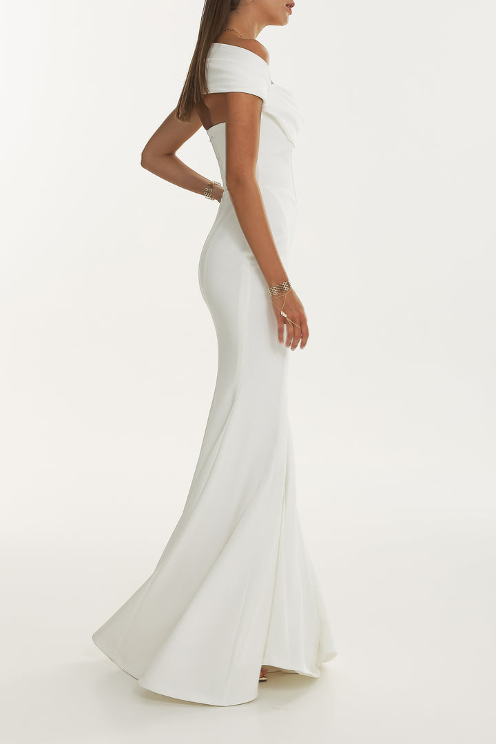 Alma Crepe Long Dress In Ivory