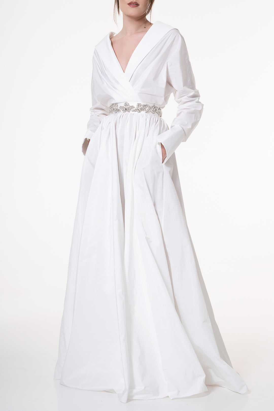 Carrie Taffeta Long Dress In Ivory