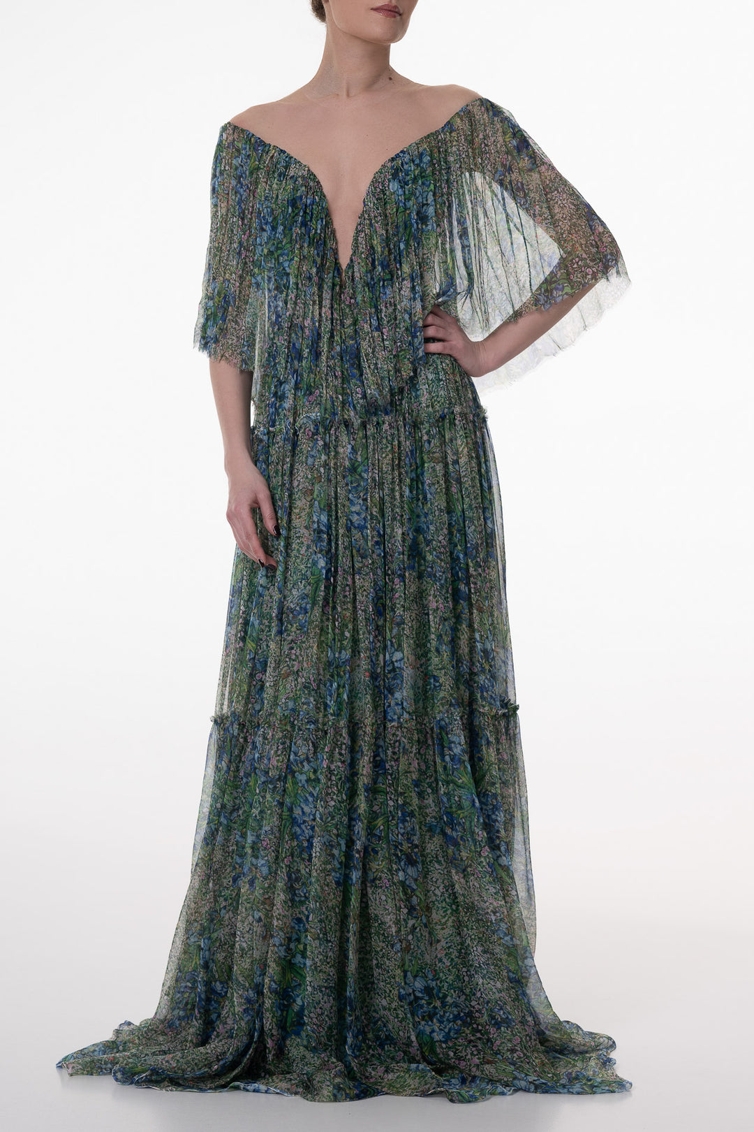 Isha Boho Long Dress In Emerald-Flower