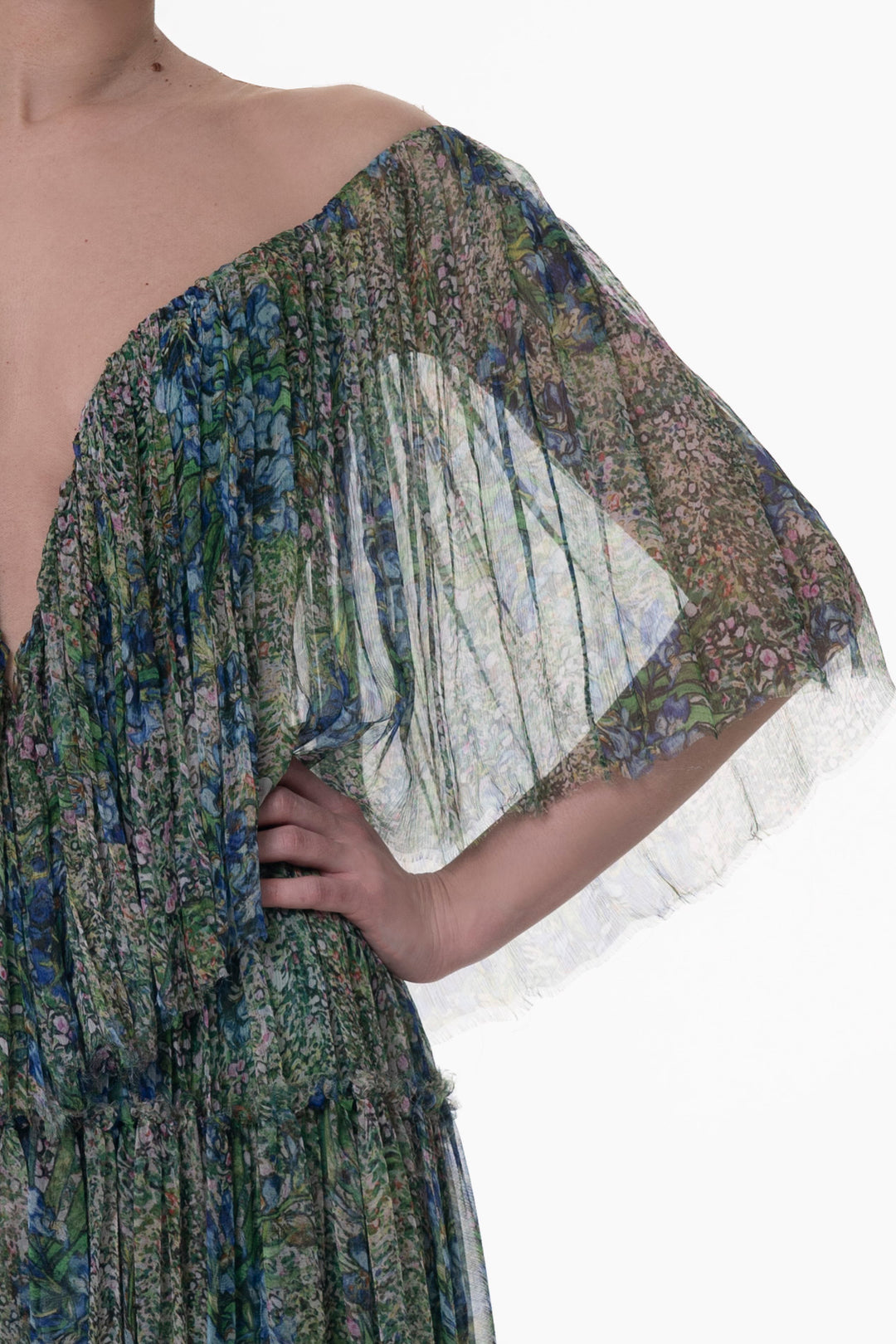 Isha Boho Long Dress In Emerald-Flower