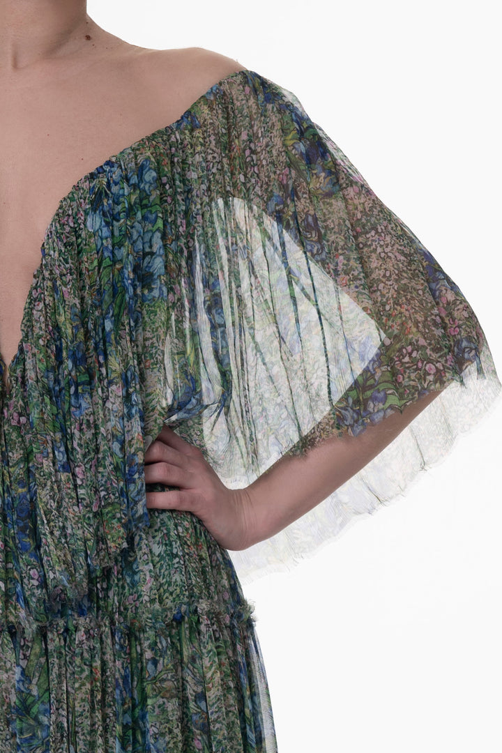 Isha Boho Long Dress In Emerald-Flower