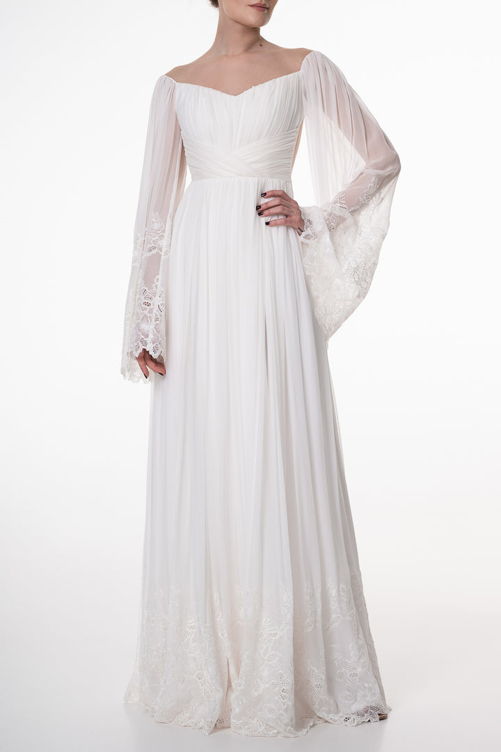 Nawara Boho Silk Dress In Ivory