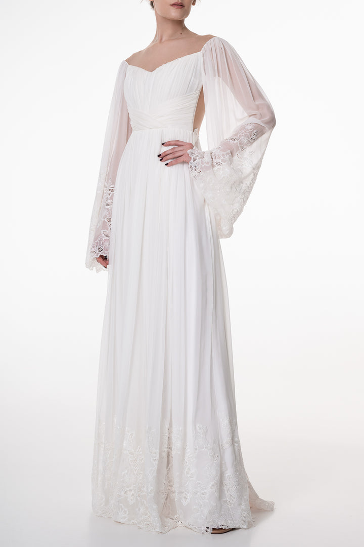 Nawara Boho Silk Dress In Ivory