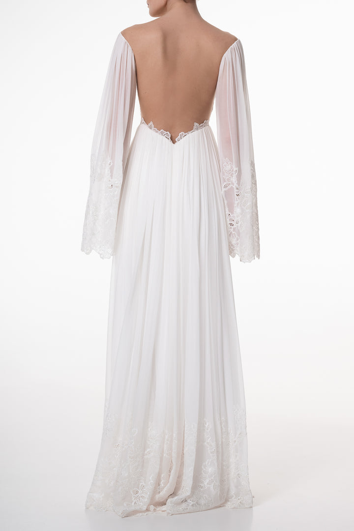 Nawara Boho Silk Dress In Ivory