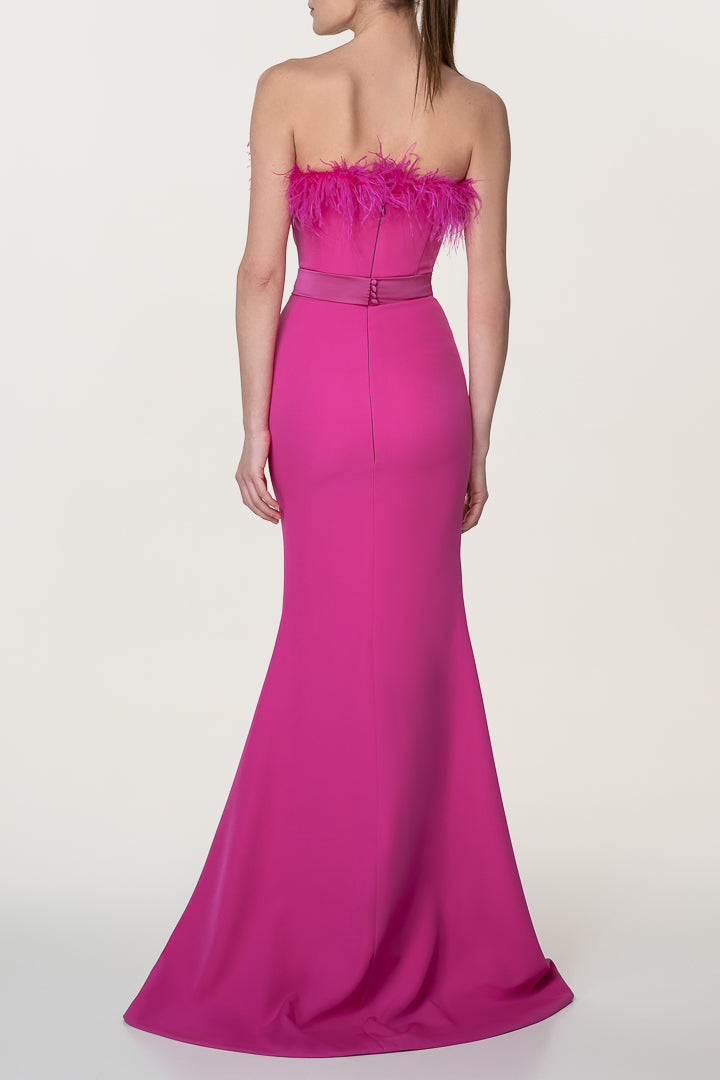 Lucy Feather Trimmed Crepe Dress In Hot-Pink